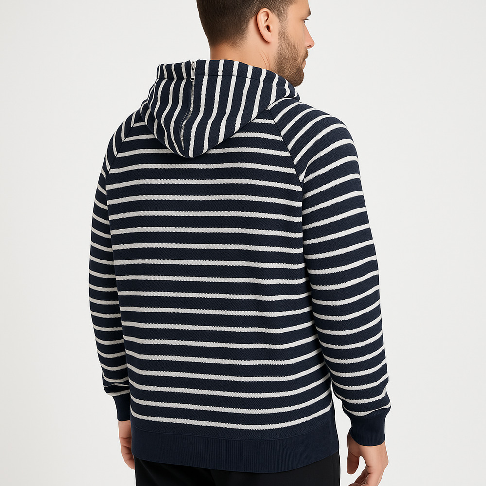 Andrea Jovine Striped Zipper Closure Hood Unisex Hoodie Extra Large - Picture 2 of 13